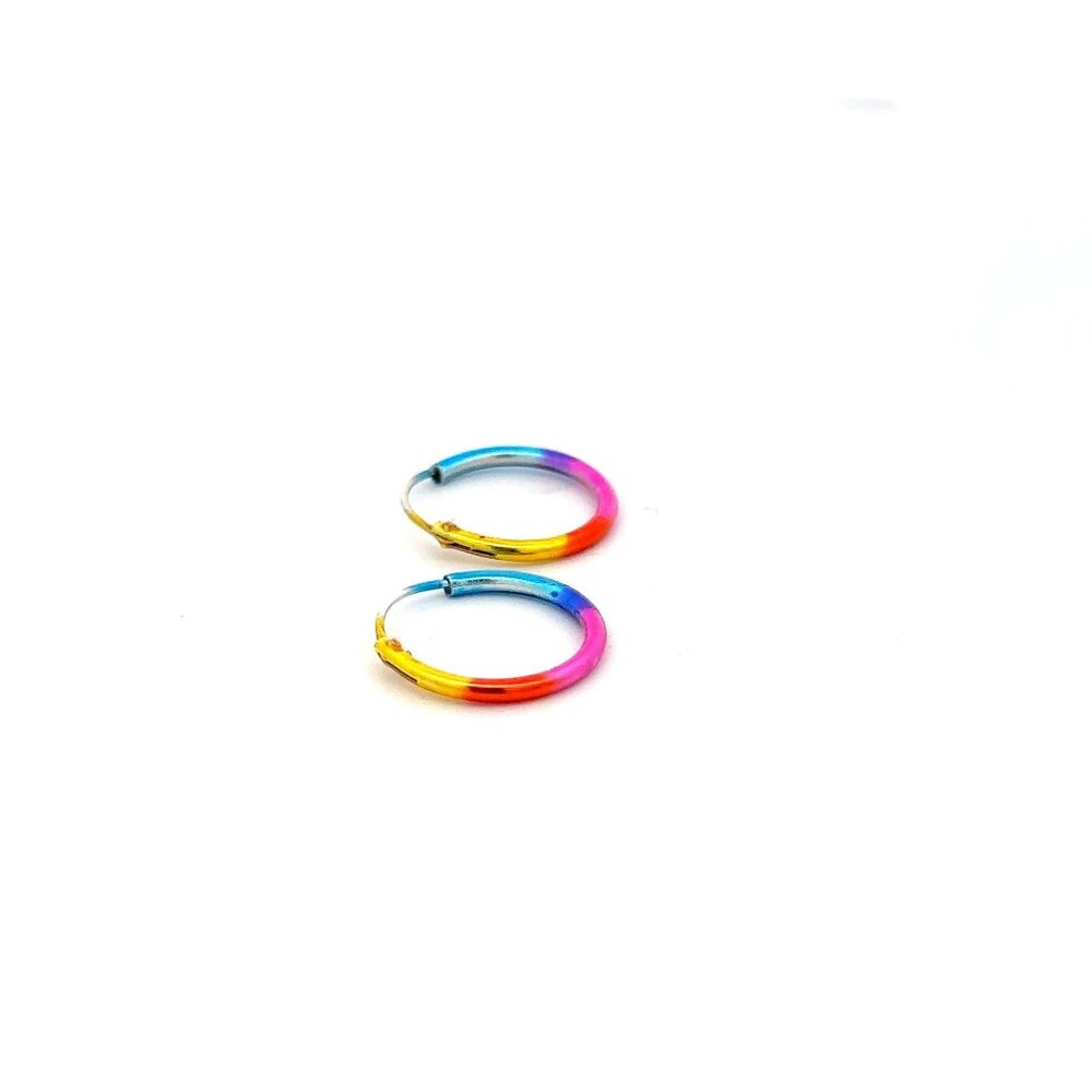 925 Sterling Silver Hoops Multi Color Earrings - Picture 2 of 4